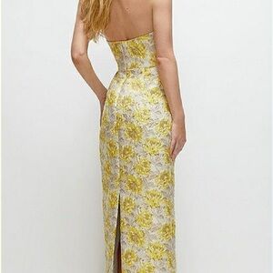 Dessy Collection Strapless Floral Dress in Yellow and Cream